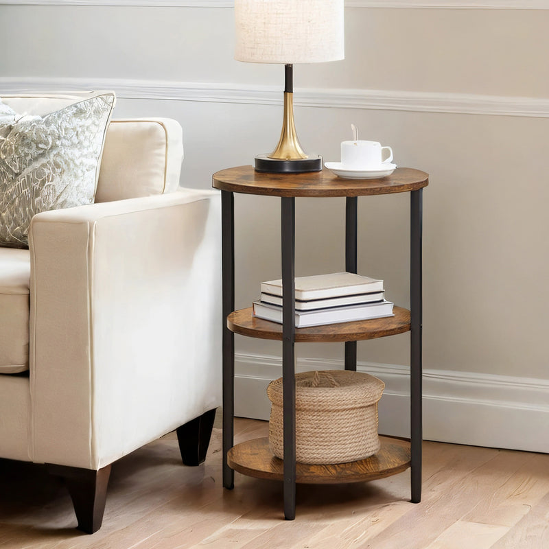 Round 3 Tier Sofa Side Table with Steel Frame for Living Room and Bedroom by Songmics