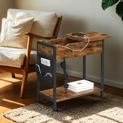 Slim Side Table with USB Ports and Storage Shelf Ideal for Bedroom or Living Room by Vasagle