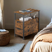 Slim Side Table with USB Charging Station and Storage Drawers for Bedroom by Vasagle