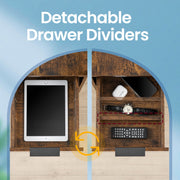 Slim Side Table with USB Charging Station and Storage Drawers for Bedroom by Vasagle