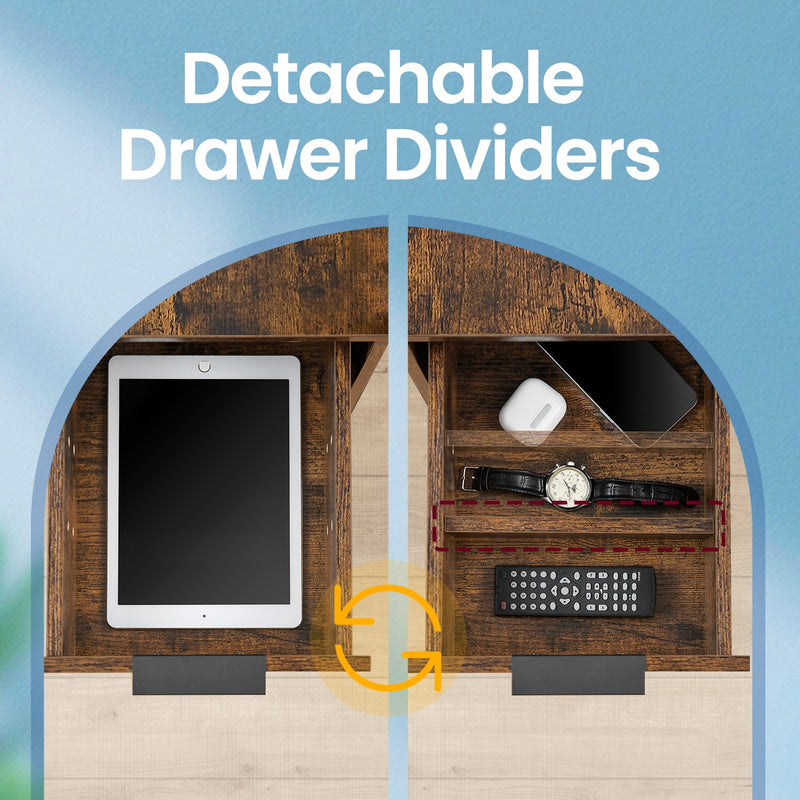 Slim Side Table with USB Charging Station and Storage Drawers for Bedroom by Vasagle