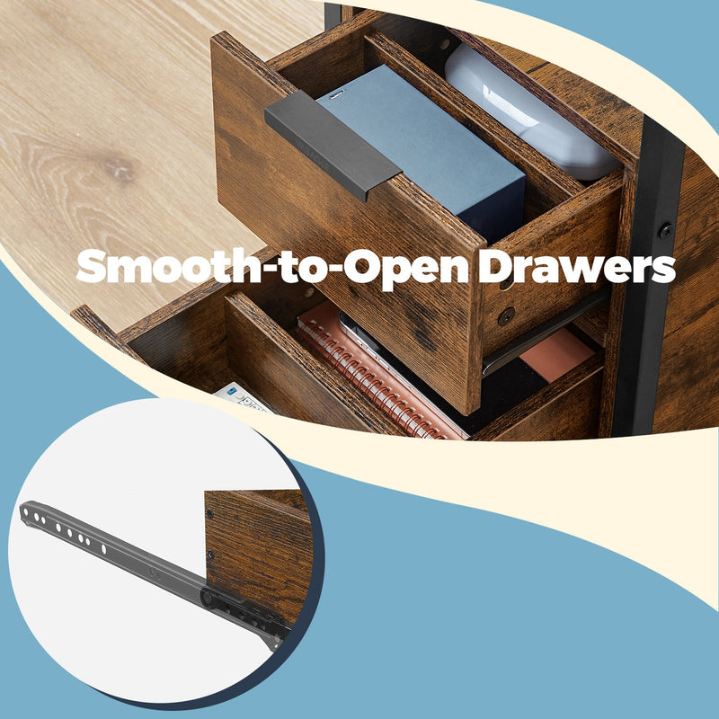 Slim Side Table with USB Charging Station and Storage Drawers for Bedroom by Vasagle