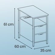 Slim Side Table with USB Charging Station and Storage Drawers for Bedroom by Vasagle