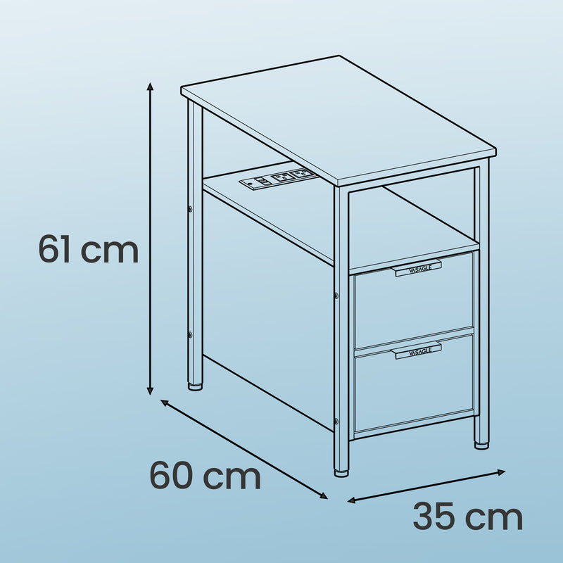 Slim Side Table with Charging Station and Storage Drawers for Bedroom or Living Room by Vasagle