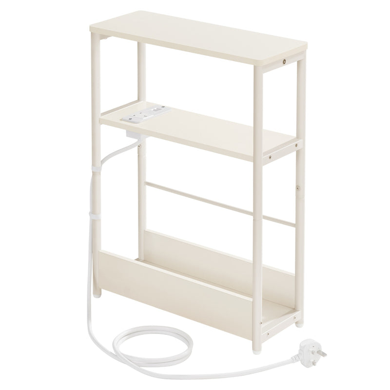 Vasagle white slim side table with built-in charging station, front view