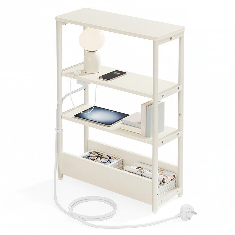 Close-up of the AC and USB charging ports on the side table