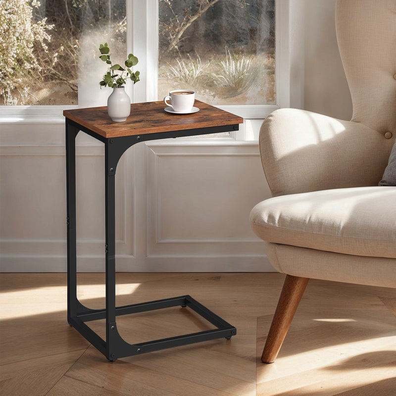 C Shaped End Table with Metal Frame Space Saving Side Table for Living Room by Vasagle