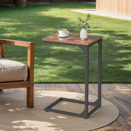 C Shaped End Table with Metal Frame Space Saving Side Table for Living Room by Vasagle
