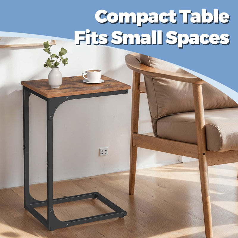 C Shaped End Table with Metal Frame Space Saving Side Table for Living Room by Vasagle
