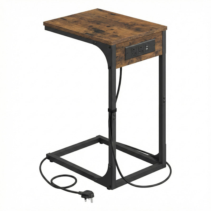 C Shaped End Table with USB Ports and Power Outlets for Living Room by VASAGLE