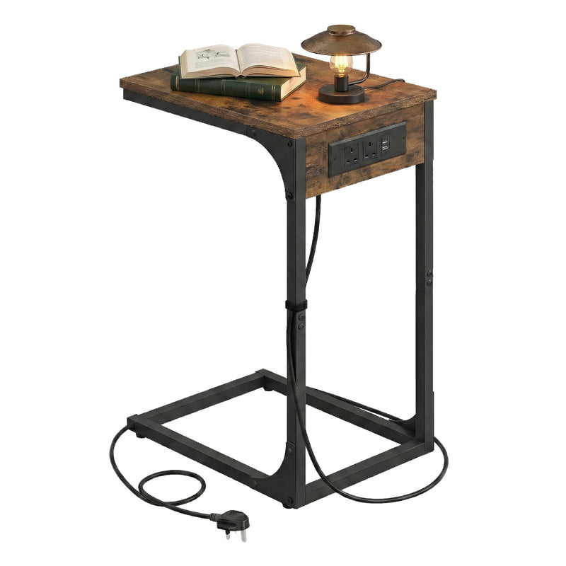 C Shaped End Table with USB Ports and Power Outlets for Living Room by VASAGLE