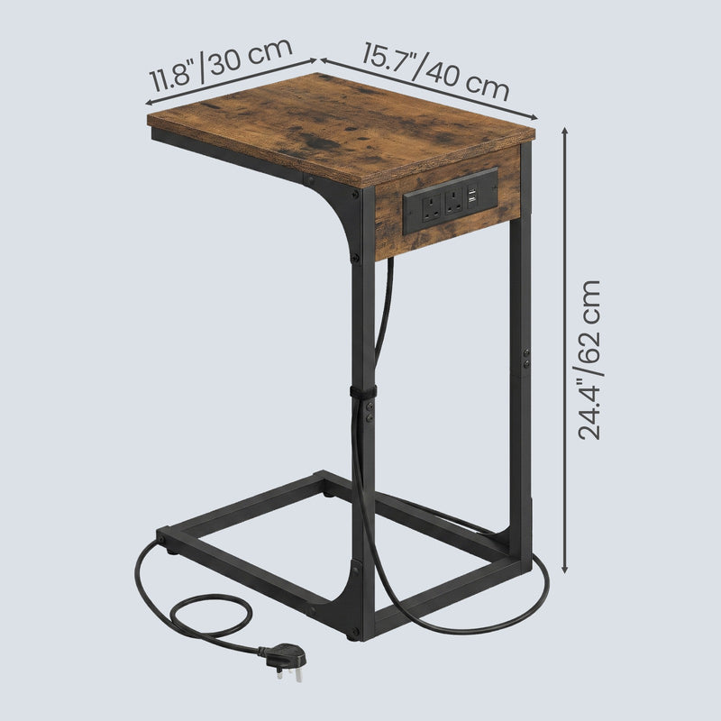 C Shaped End Table with USB Ports and Power Outlets for Living Room by VASAGLE