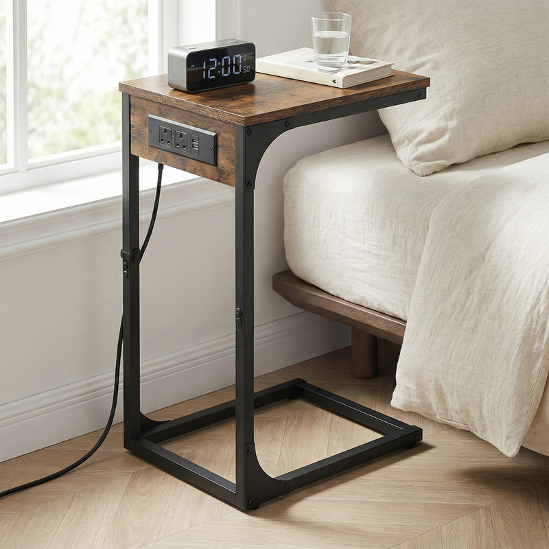 C Shaped End Table with USB Ports and Power Outlets for Living Room by VASAGLE