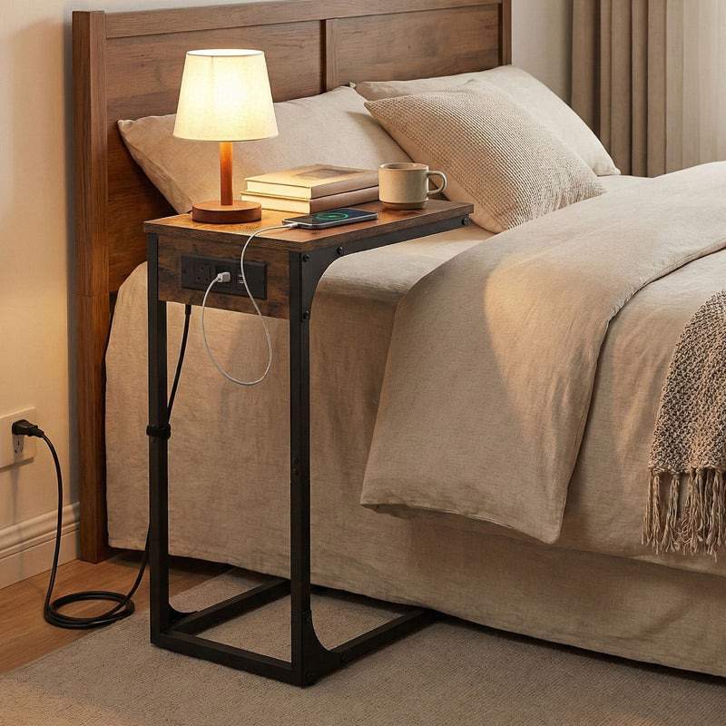 C Shaped End Table with USB Ports and Power Outlets for Living Room by VASAGLE