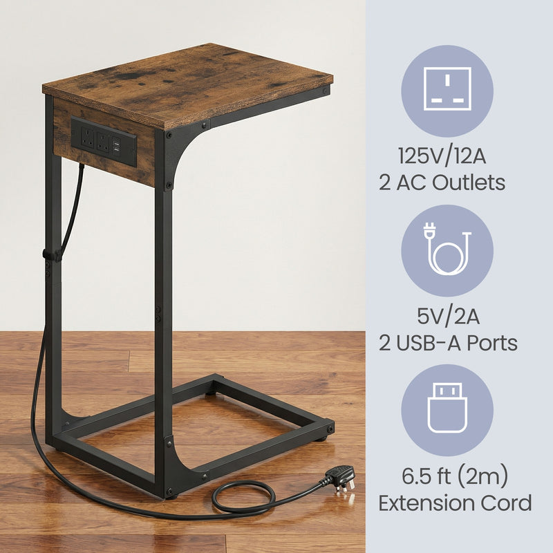 C Shaped End Table with USB Ports and Power Outlets for Living Room by VASAGLE