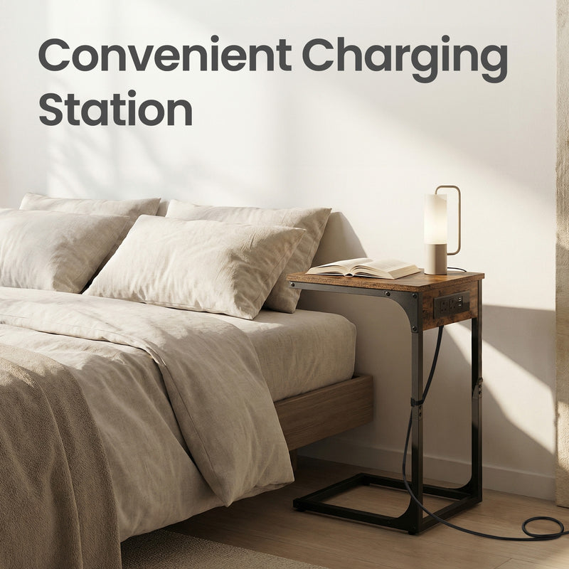 C Shaped End Table with USB Ports and Power Outlets for Living Room by VASAGLE