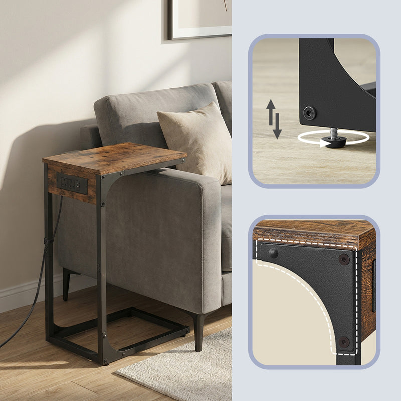 C Shaped End Table with USB Ports and Power Outlets for Living Room by VASAGLE