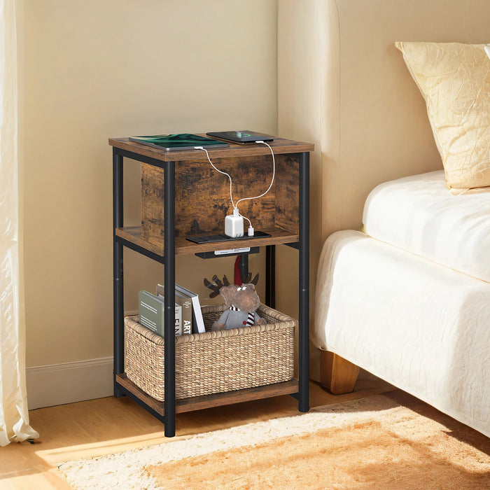 Slim Narrow Side Table with USB and AC Charging Station for Bedroom or Living Room by Vasagle