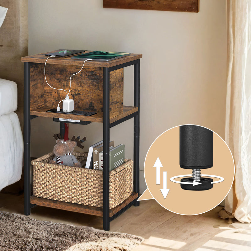 Slim Narrow Side Table with USB and AC Charging Station for Bedroom or Living Room by Vasagle