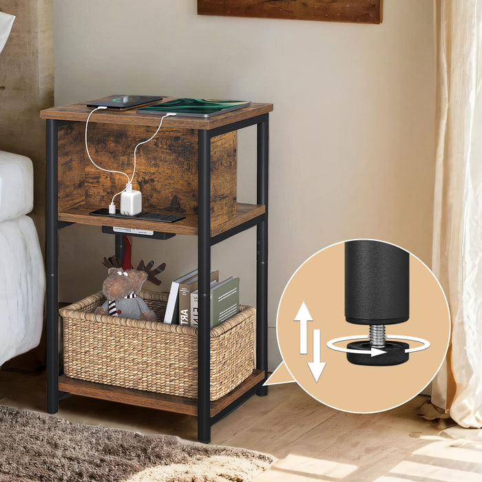 Slim Narrow Side Table with USB and AC Charging Station for Bedroom or Living Room by Vasagle