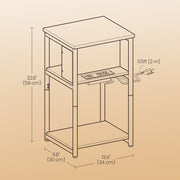 Slim Narrow Side Table with USB and AC Charging Station for Bedroom or Living Room by Vasagle
