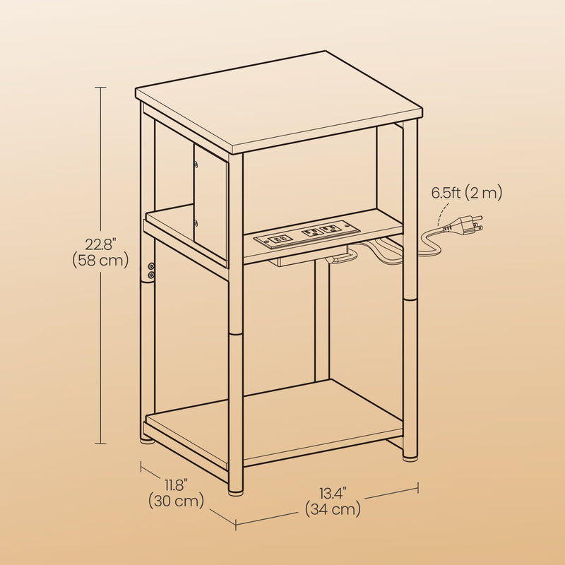 Slim Narrow Side Table with USB and AC Charging Station for Bedroom or Living Room by Vasagle