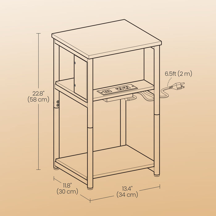 Slim Narrow Side Table with USB and AC Charging Station for Bedroom or Living Room by Vasagle