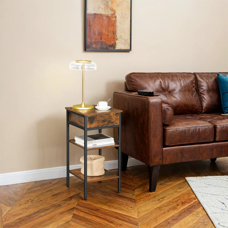 Modern Nightstand with Drawer and Two Storage Shelves Space Saving Design by Vasagle