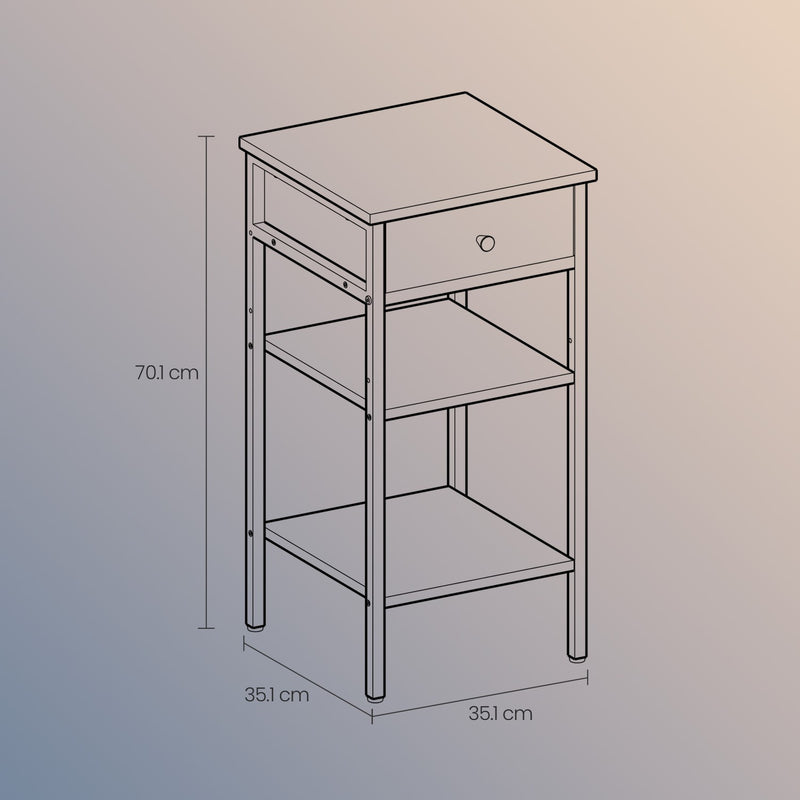 Modern Nightstand with Drawer and Two Storage Shelves Space Saving Design by Vasagle