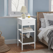 Compact Bedside Table with Drawer and 2 Storage Shelves for Small Spaces by Vasagle