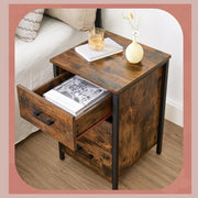 Rustic Industrial Nightstand with 3 Drawers for Bedroom or Living Room in Brown and Black by Vasagle