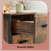 Rustic Industrial Nightstand with 3 Drawers for Bedroom or Living Room in Brown and Black by Vasagle