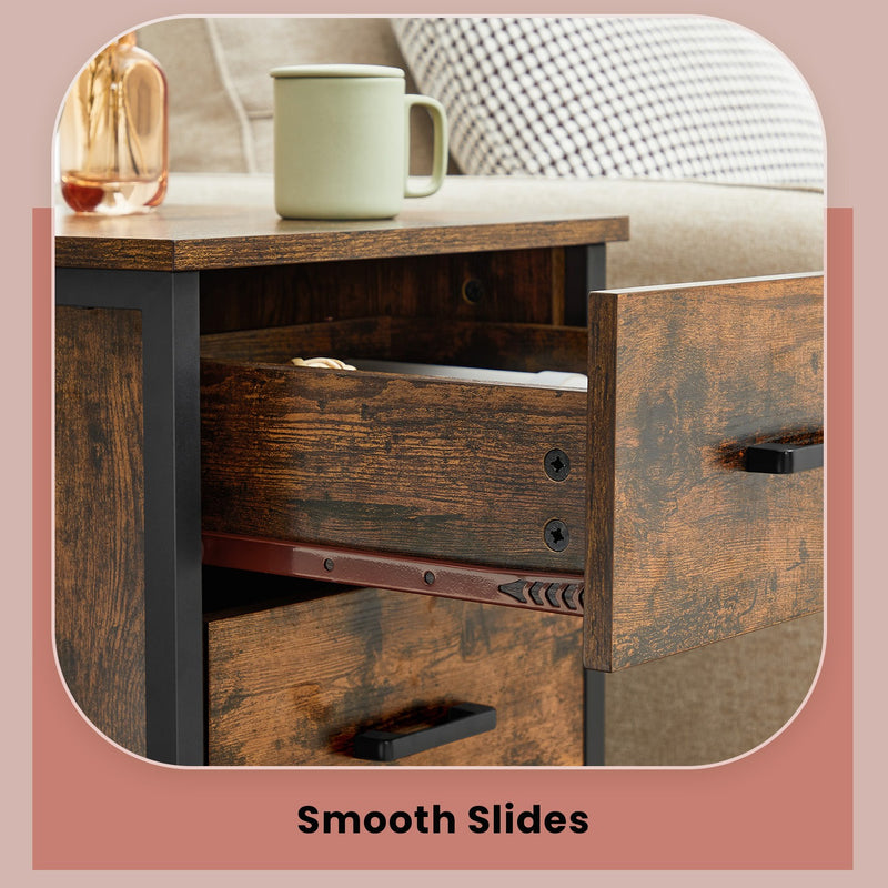 Rustic Industrial Nightstand with 3 Drawers for Bedroom or Living Room in Brown and Black by Vasagle