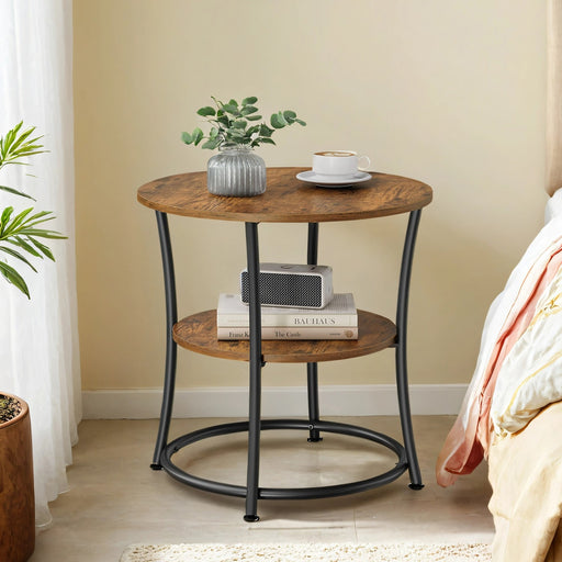 2 Tier Round Side Table with Storage for Small Spaces and Living Room Use by Vasagle