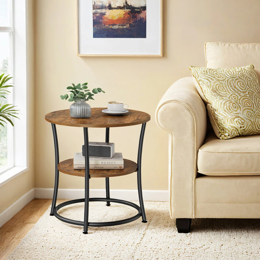 2 Tier Round Side Table with Storage for Small Spaces and Living Room Use by Vasagle
