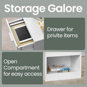 Wooden Bedside Table with Drawer and Metal Handle for Bedroom or Lounge by Vasagle