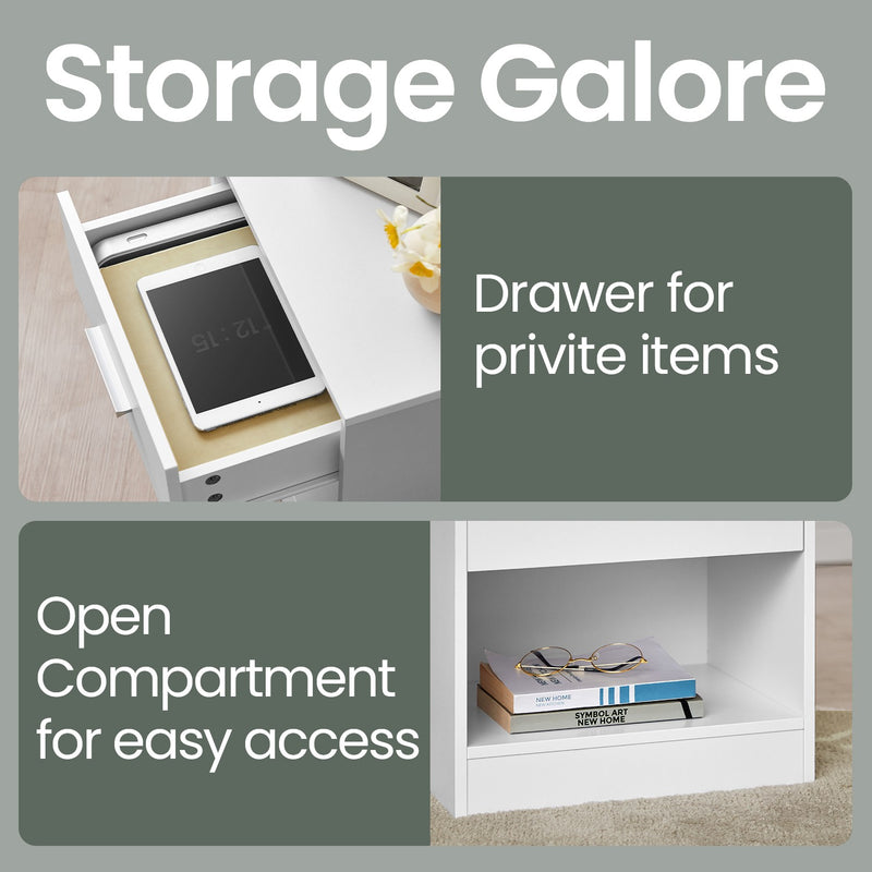 Wooden Bedside Table with Drawer and Metal Handle for Bedroom or Lounge by Vasagle