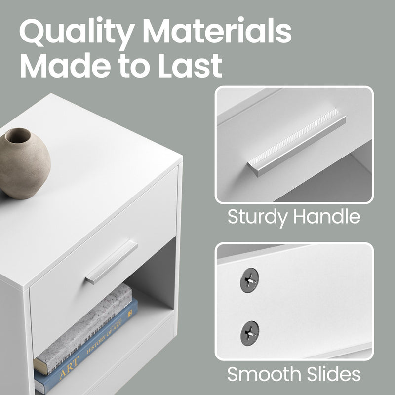 Wooden Bedside Table with Drawer and Metal Handle for Bedroom or Lounge by Vasagle