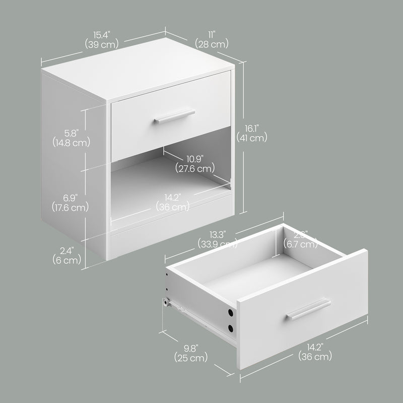 Wooden Bedside Table with Drawer and Metal Handle for Bedroom or Lounge by Vasagle