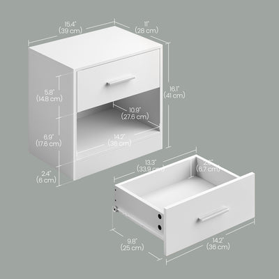Wooden Bedside Table with Drawer and Metal Handle for Bedroom or Lounge by Vasagle