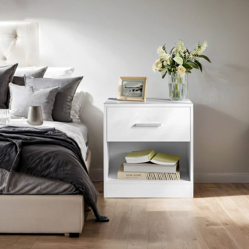 Wooden Bedside Table with Drawer and Metal Handle for Bedroom or Lounge by Vasagle