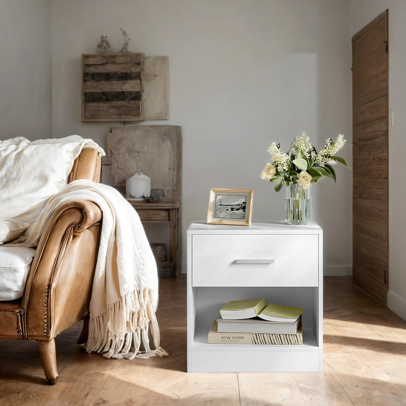 Wooden Bedside Table with Drawer and Metal Handle for Bedroom or Lounge by Vasagle