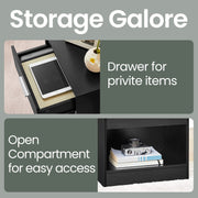 Wooden Bedside Table with Drawer and Metal Handle for Bedroom or Lounge by Vasagle