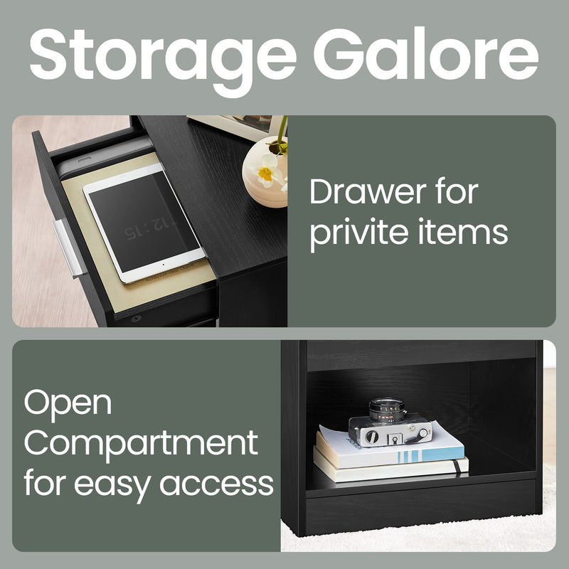 Wooden Bedside Table with Drawer and Metal Handle for Bedroom or Lounge by Vasagle