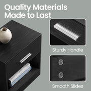 Wooden Bedside Table with Drawer and Metal Handle for Bedroom or Lounge by Vasagle