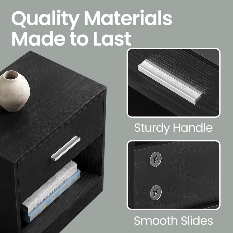 Wooden Bedside Table with Drawer and Metal Handle for Bedroom or Lounge by Vasagle