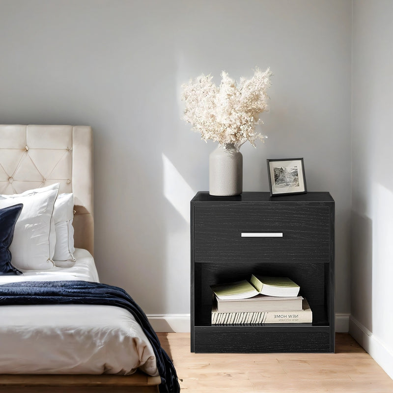 Wooden Bedside Table with Drawer and Metal Handle for Bedroom or Lounge by Vasagle