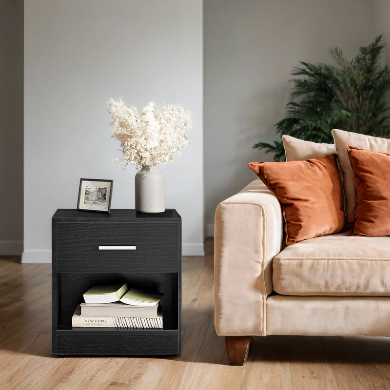 Wooden Bedside Table with Drawer and Metal Handle for Bedroom or Lounge by Vasagle