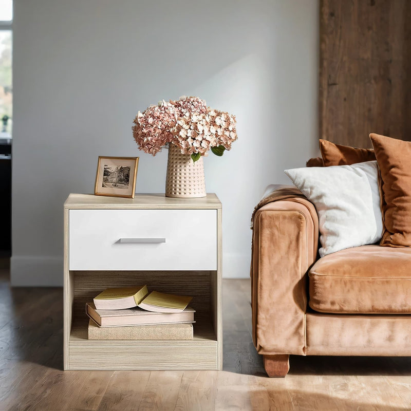 Wooden Bedside Table with Drawer and Handle for Bedroom or Lounge Storage by Vasagle