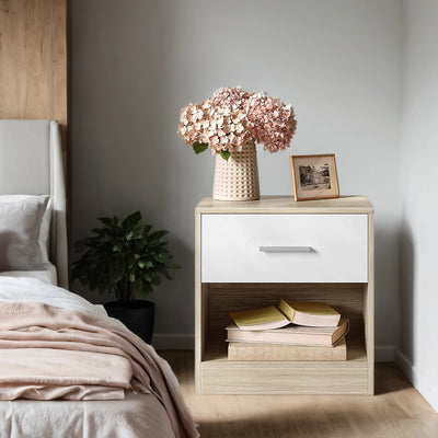 Wooden Bedside Table with Drawer and Handle for Bedroom or Lounge Storage by Vasagle